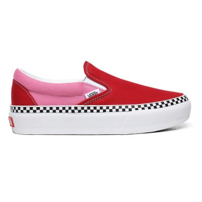 Vans 2-Tone Classic Slip-On Platform - Kadın Platform Ayakkabı (Kırmızı Küpe Çiçeği)